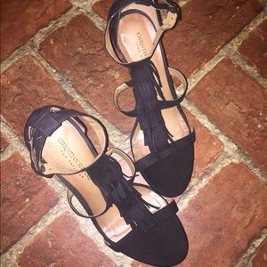Black Christian Siriano Fringe 4in Heels